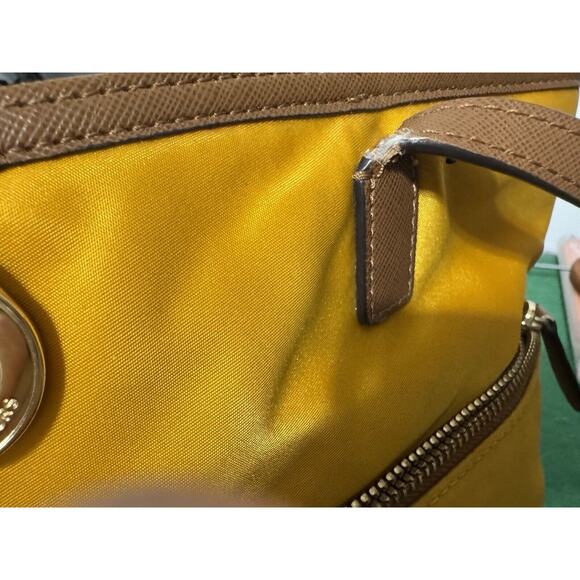 MICHAEL KORS "Kempton" Yellow Nylon Brown Leather Trims Shopper Tote Bag - Picture 4 of 7